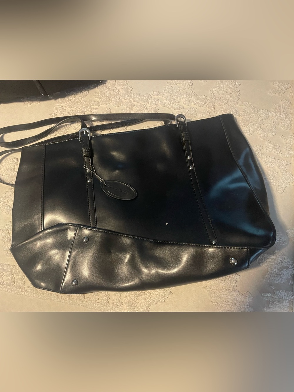 Black Leather Tote Bag - Classic Women's Shoulder Bag